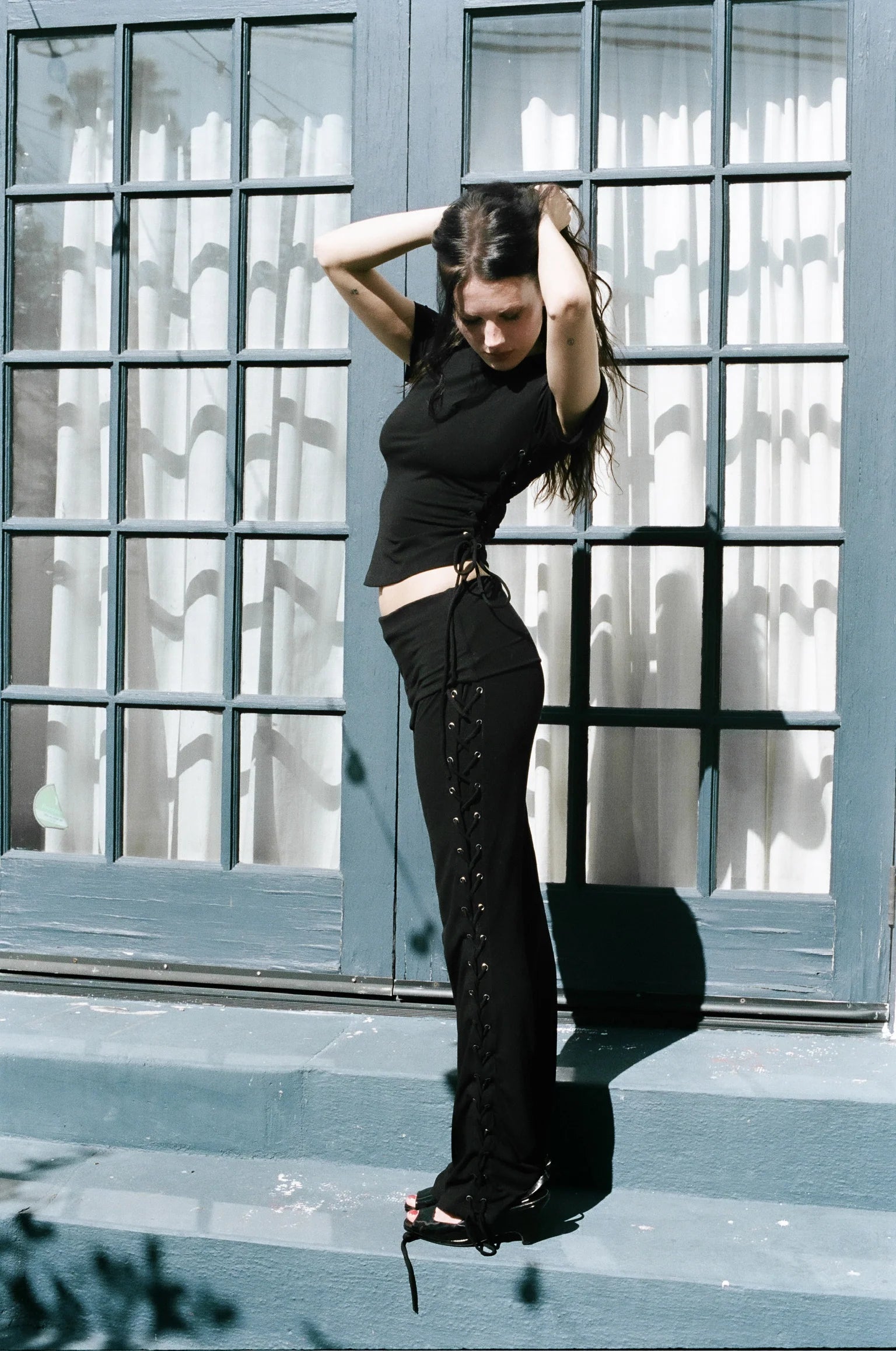 THALIA LACE UP PANTS - MIDNIGHT BLACK
