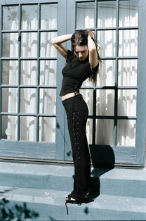 THALIA LACE UP PANTS - MIDNIGHT BLACK
