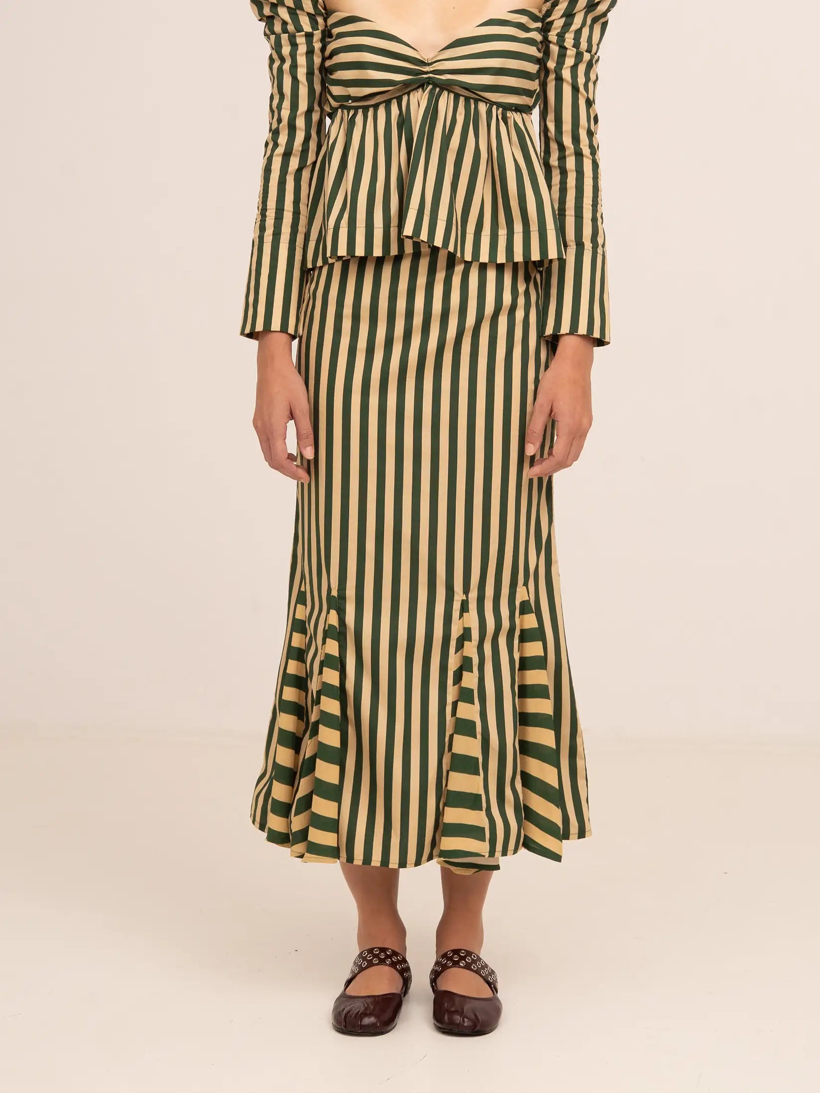 Garland Midi Green Striped Skirt