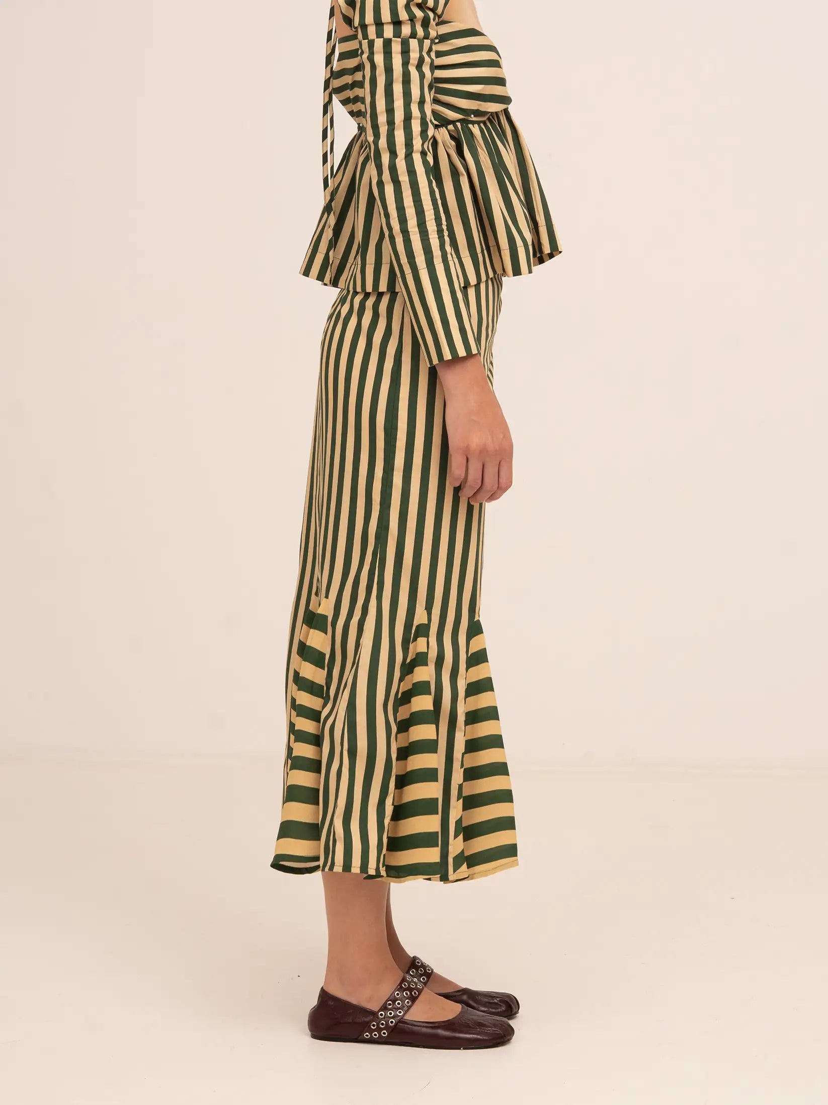 Garland Midi Green Striped Skirt