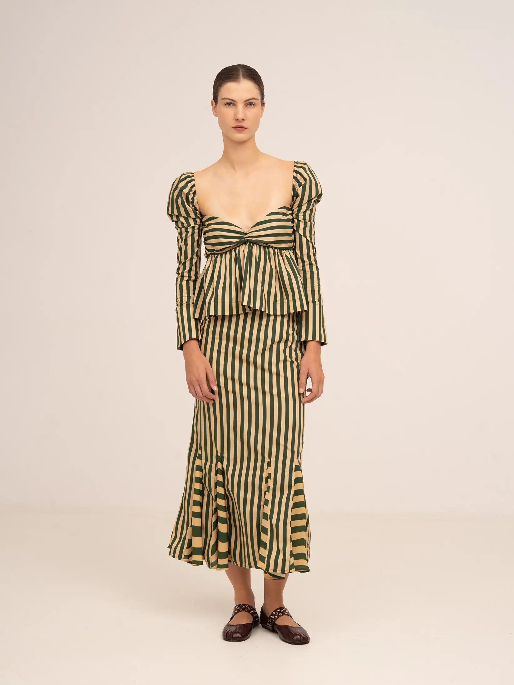Garland Midi Green Striped Skirt