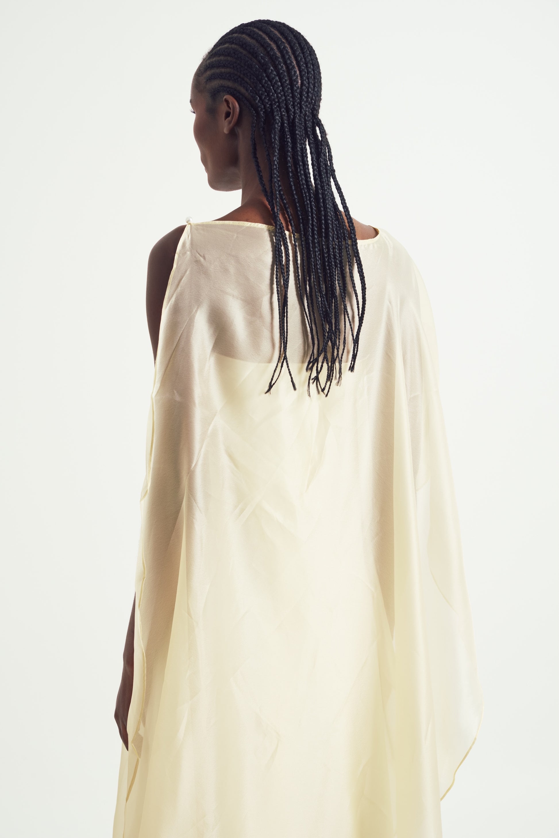Strapless Satin Maxi Dress With Sheet Cape Overlay