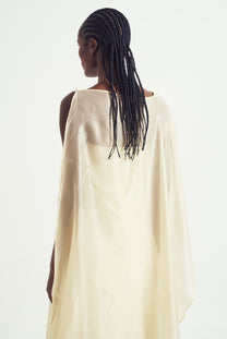 Strapless Satin Maxi Dress With Sheet Cape Overlay