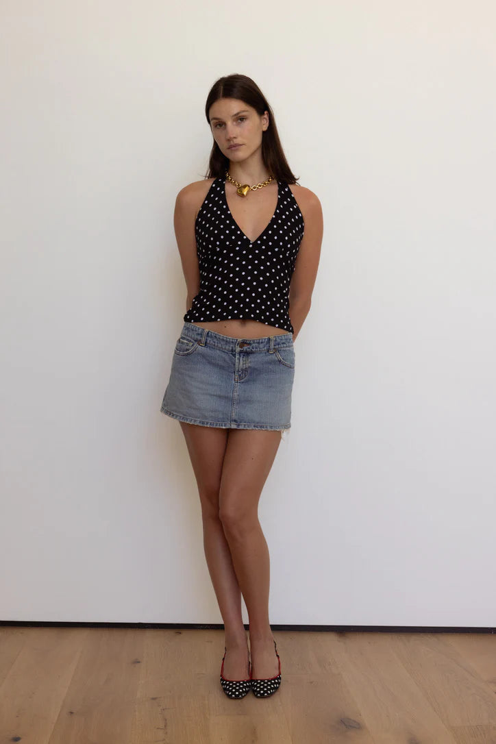 AURORA TOP - BLACK POLKA DOT