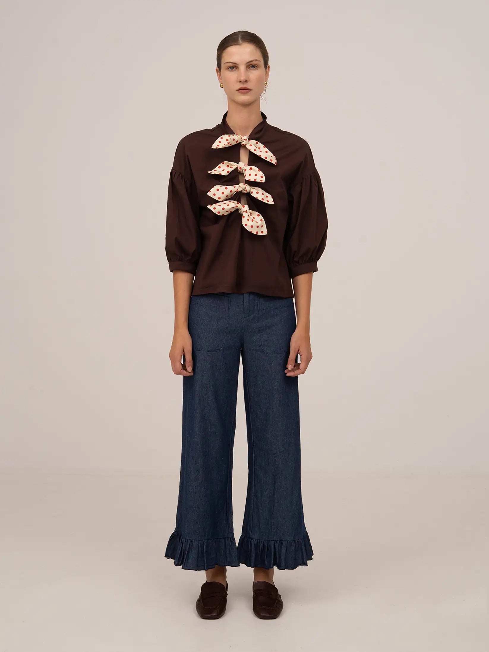 Juggler Brown Polka Dot Blouse
