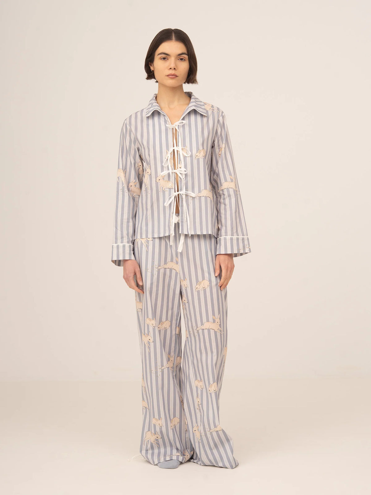 Striped Bambi Blue Print Pajama Shirt