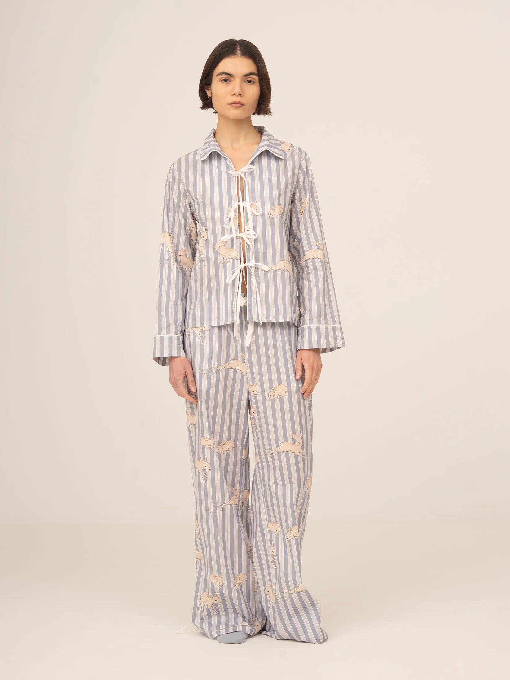 Striped Bambi Blue Print Pajama Shirt
