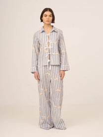 Striped Bambi Blue Print Pajama Shirt