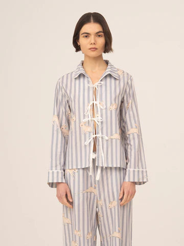 Striped Bambi Blue Print Pajama Shirt