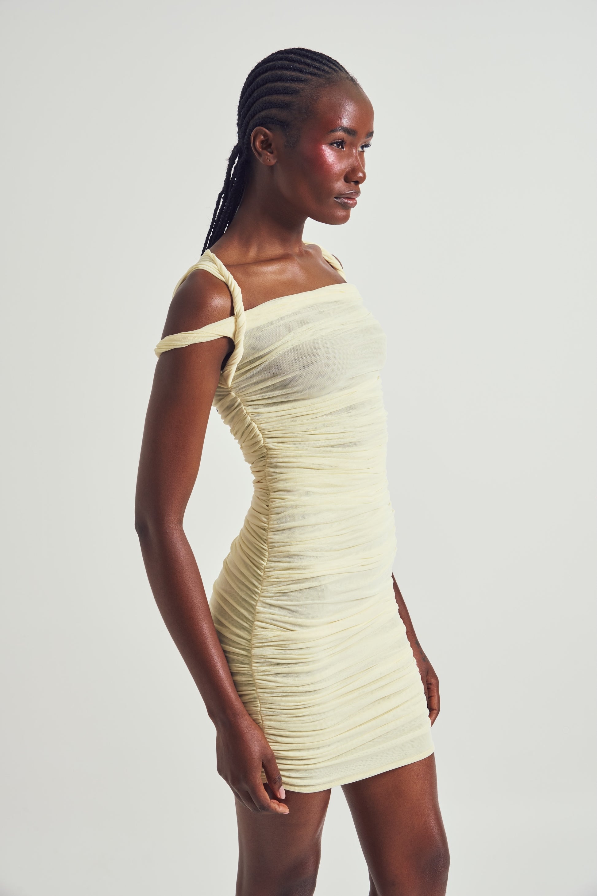 Celeste Ruched Mesh Mini Dress