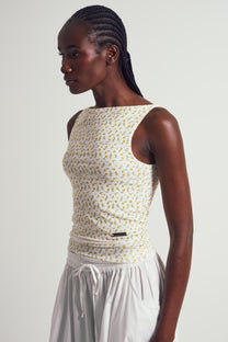 Double Layer Stripe Mesh Buttercup Vest