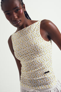 Double Layer Stripe Mesh Buttercup Vest
