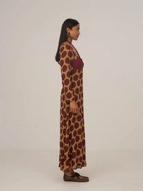 Eternal Yellow and Burgundy Polka Dot Long Occasion Dress