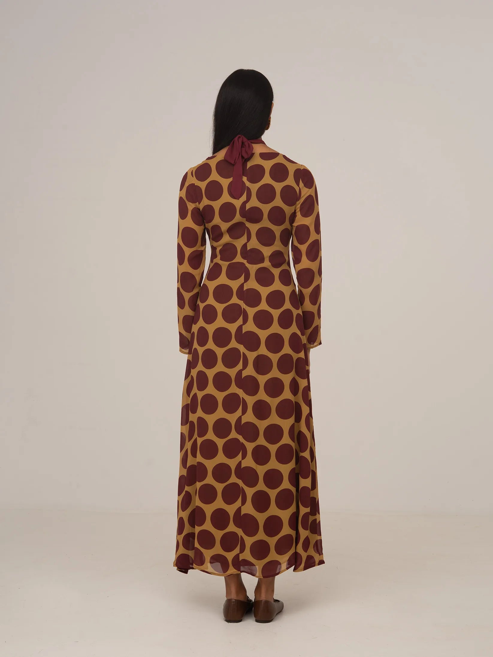 Eternal Yellow and Burgundy Polka Dot Long Occasion Dress