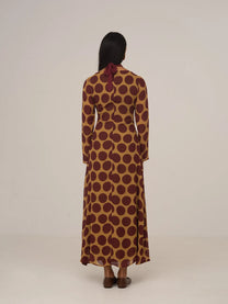 Eternal Yellow and Burgundy Polka Dot Long Occasion Dress