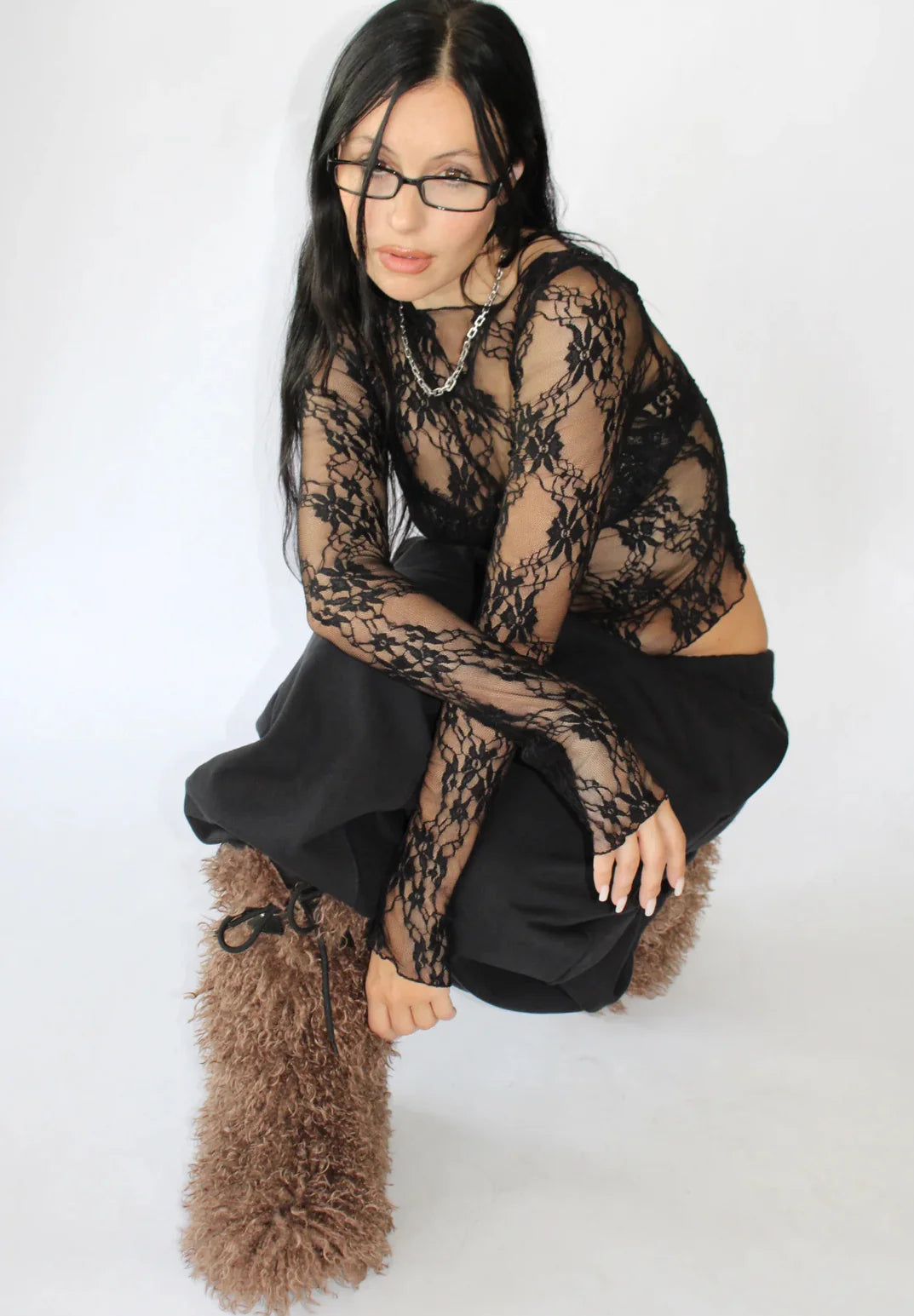 DEMETER LONG SLEEVE TOP - MIDNIGHT BLACK LACE