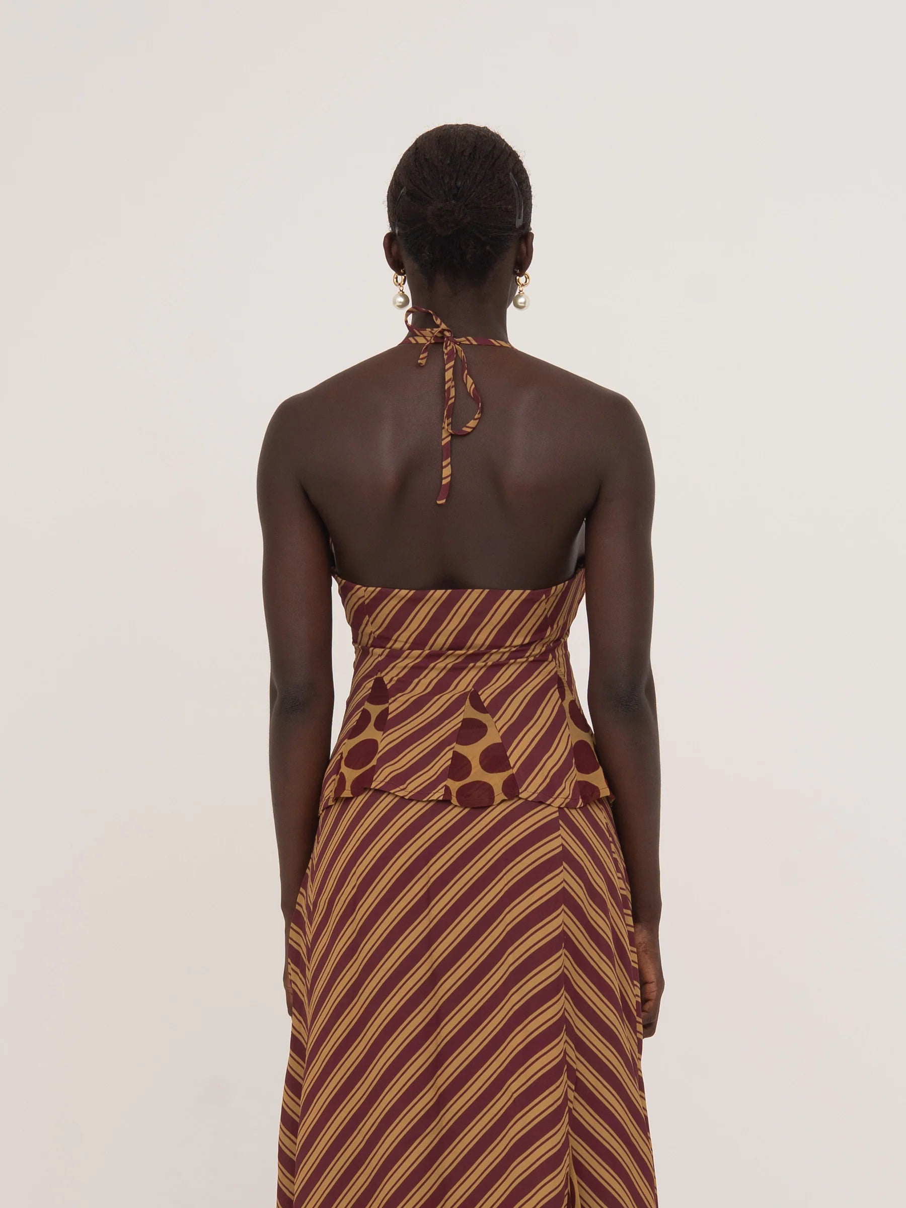 Immortal Burgundy and Yellow Contrast Stripes and Polka Dot Occasion Top