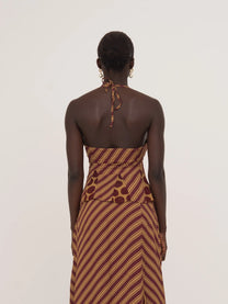 Immortal Burgundy and Yellow Contrast Stripes and Polka Dot Occasion Top