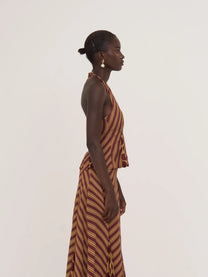Immortal Burgundy and Yellow Contrast Stripes and Polka Dot Occasion Top
