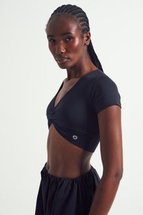 Live Luxe Front Crosses Quarter-Sleeve Crop