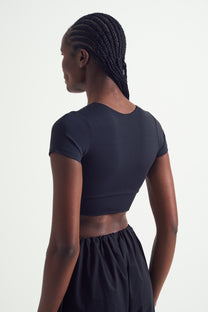 Live Luxe Front Crosses Quarter-Sleeve Crop