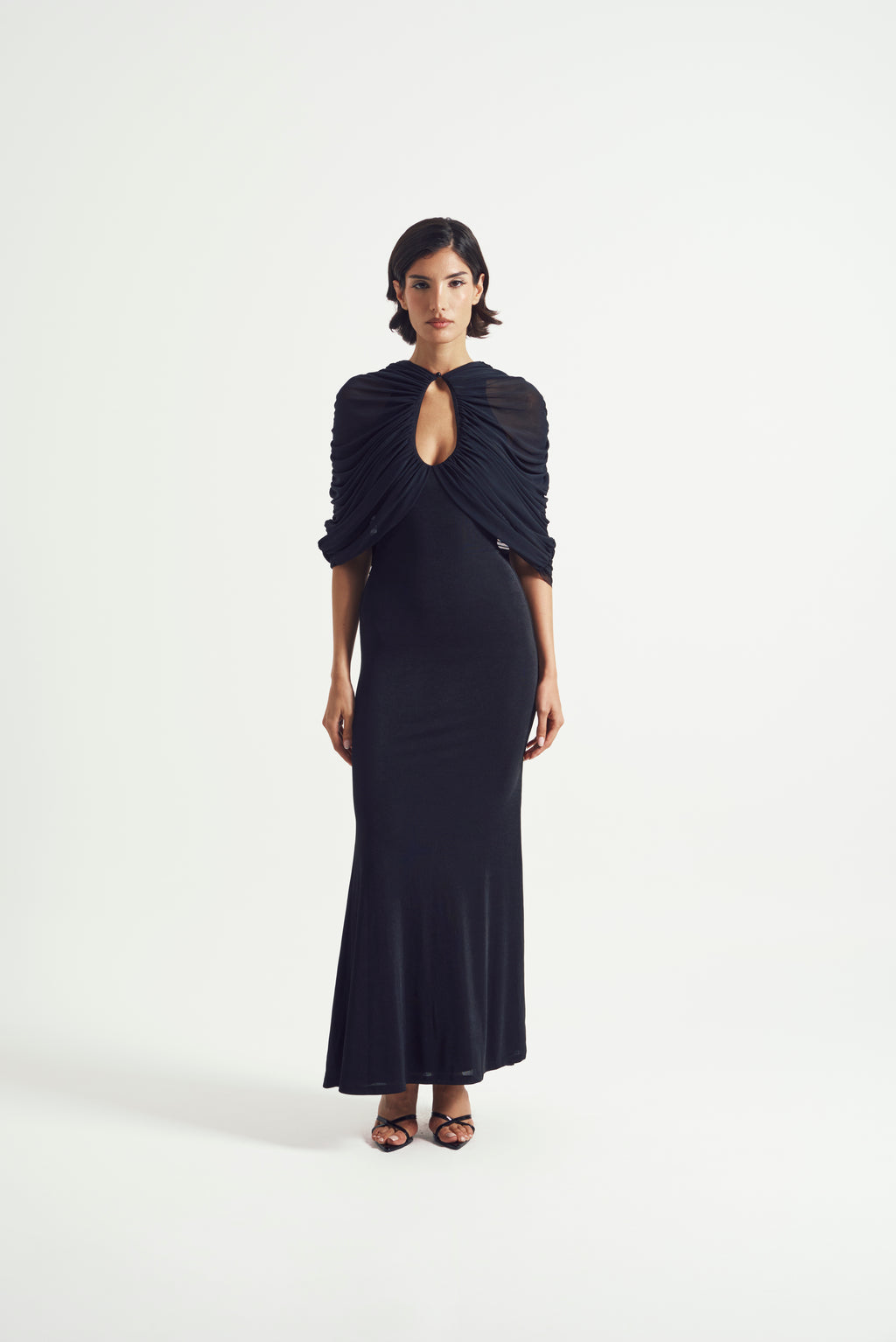 Nocturne Draped Mesh Gown