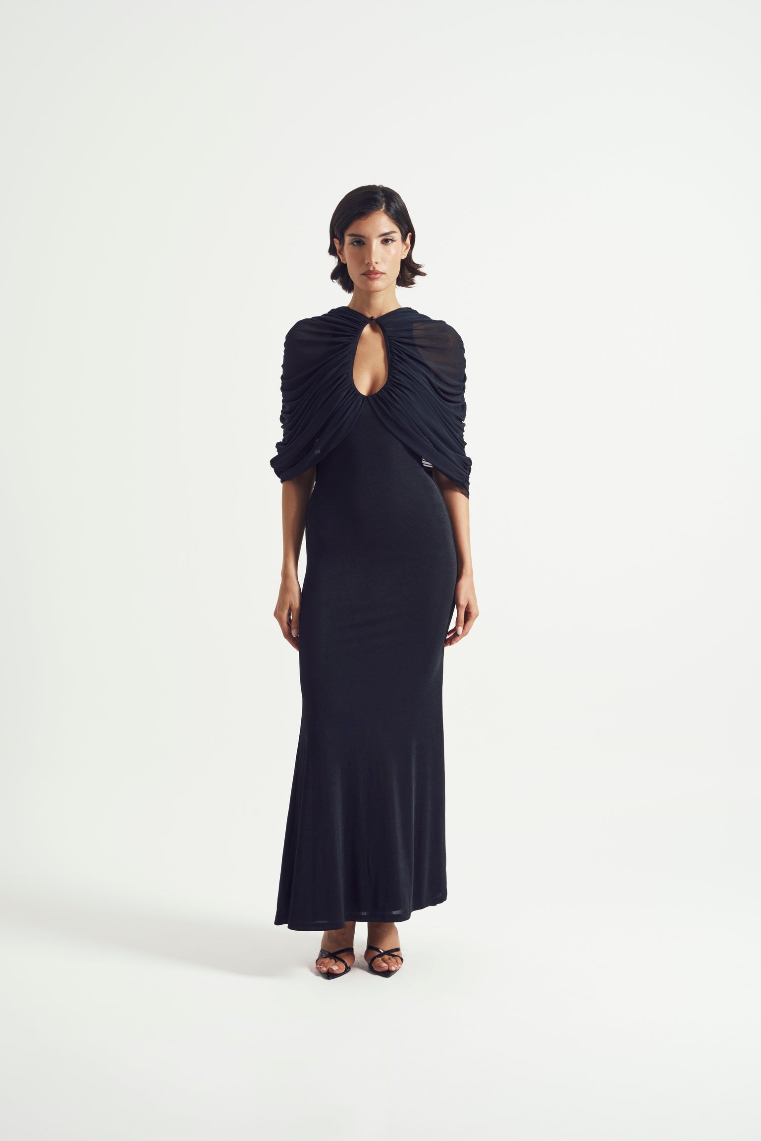 Nocturne Draped Mesh Gown