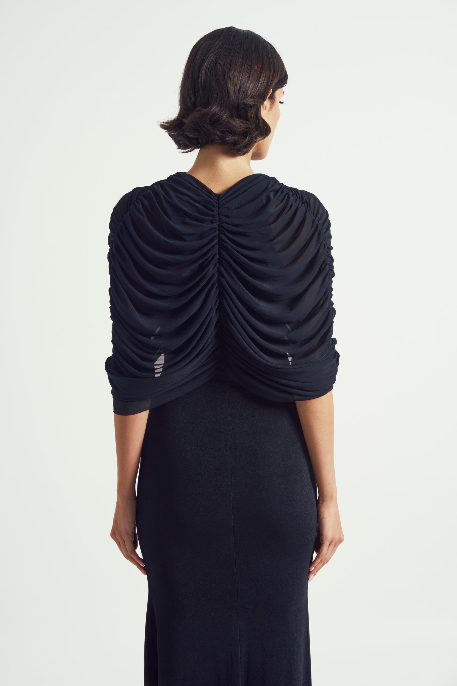 Nocturne Draped Mesh Gown