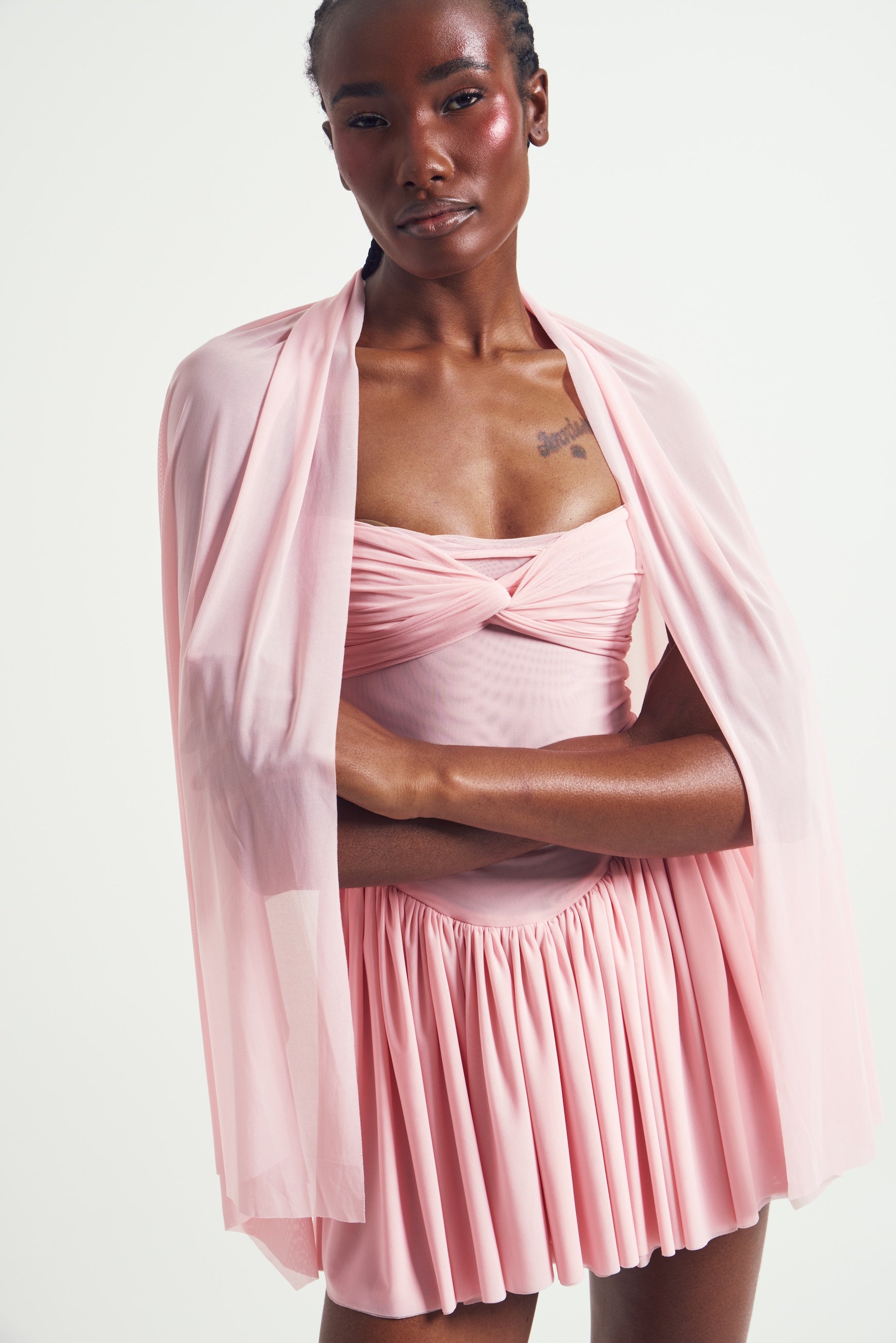 Mesh Ruched Mini Dress