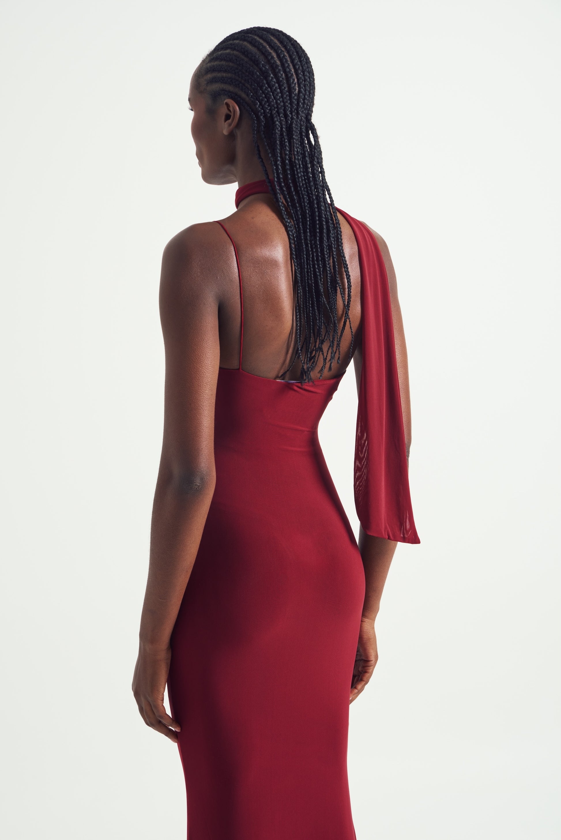 Mesh Halter-Neck Cowl Gown