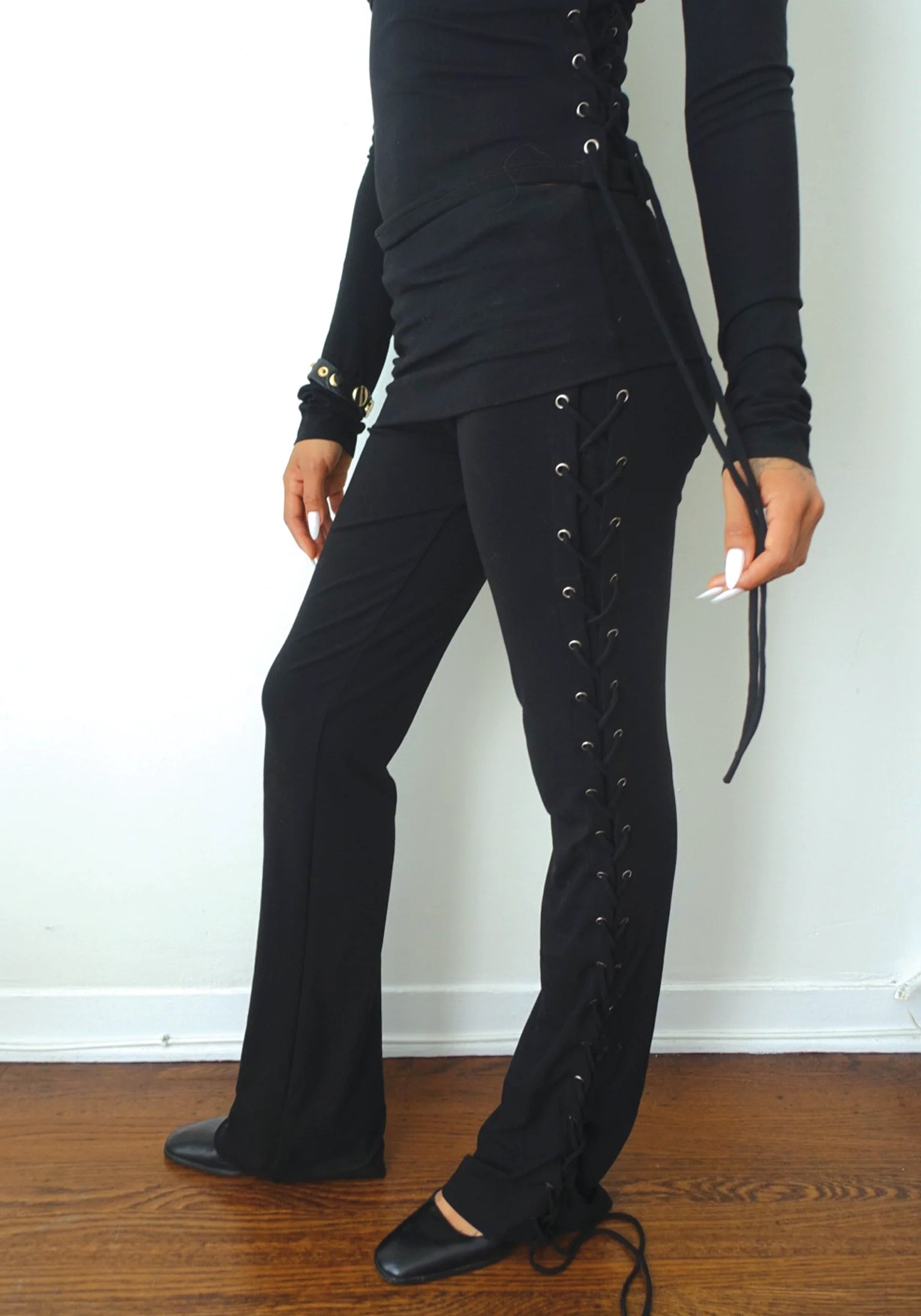 THALIA LACE UP PANTS - MIDNIGHT BLACK
