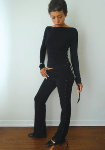 THALIA LACE UP PANTS - MIDNIGHT BLACK