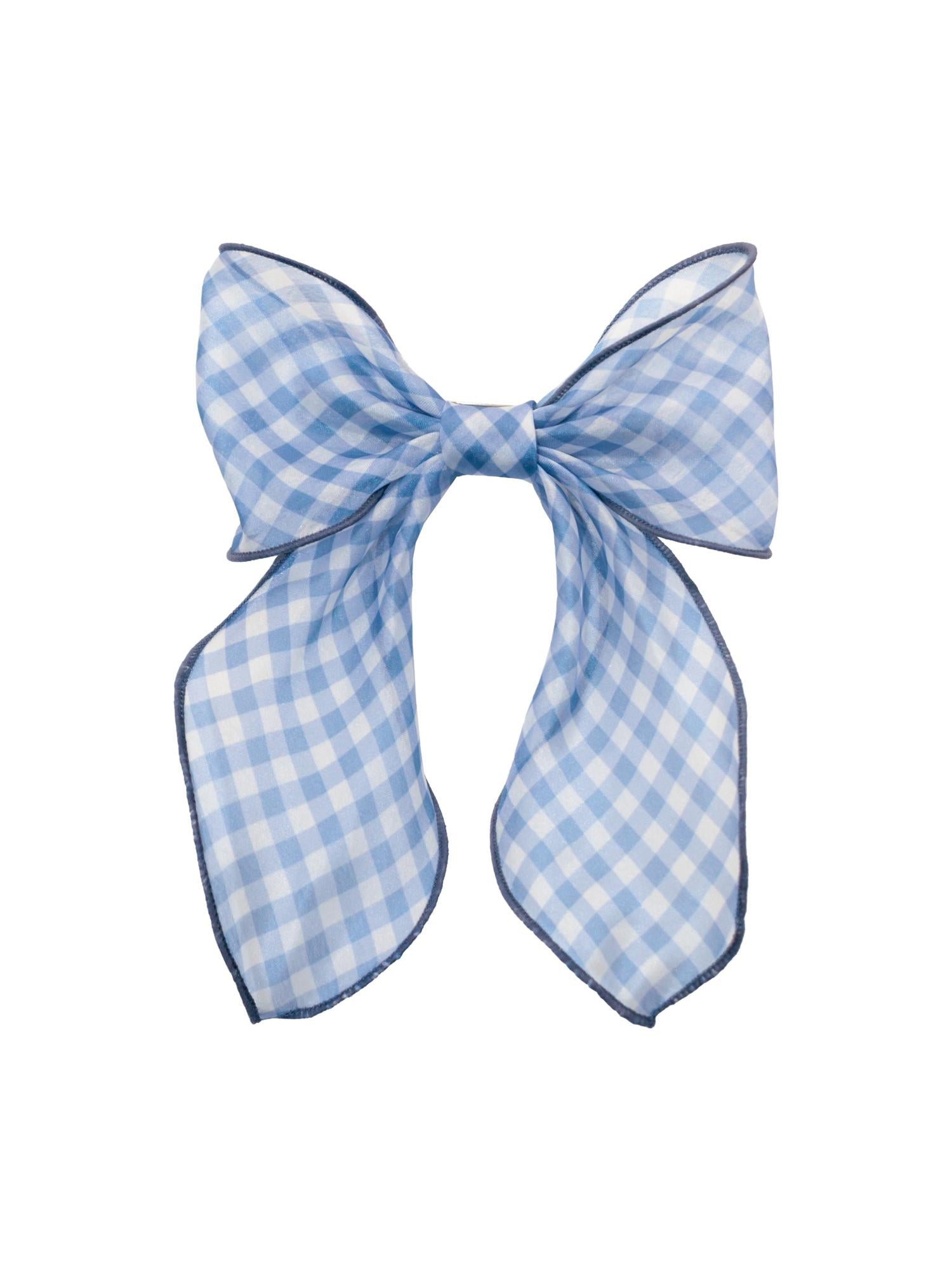 Bow Barette in Baby Blue Gingham
